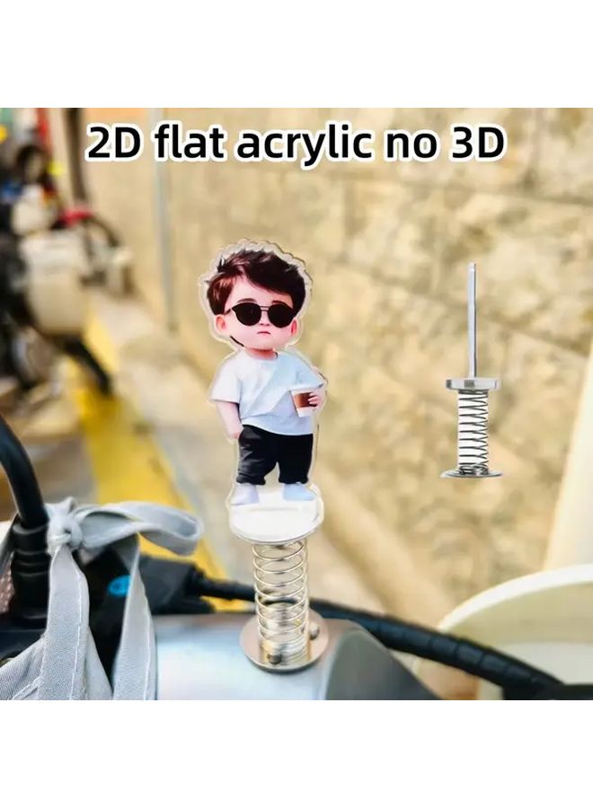 2Pcs 2D Acrylic Car Dashboard Decor Stylish Boy Figure With Glasses Coffee Cup - Image 4